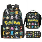 PokemonAnime Backpacks Sets, Cartoon Laptop Backpack with Shoulder Bag and Pencil Case Daypack 3D Printed 3 Piece Set